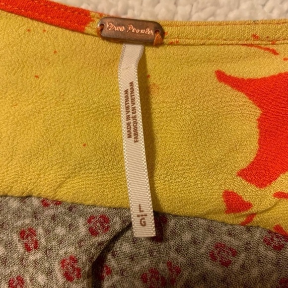 Free People Aloha State of Mind Patchwork Top Flower Detail Drapey Orange Yellow - Picture 11 of 14